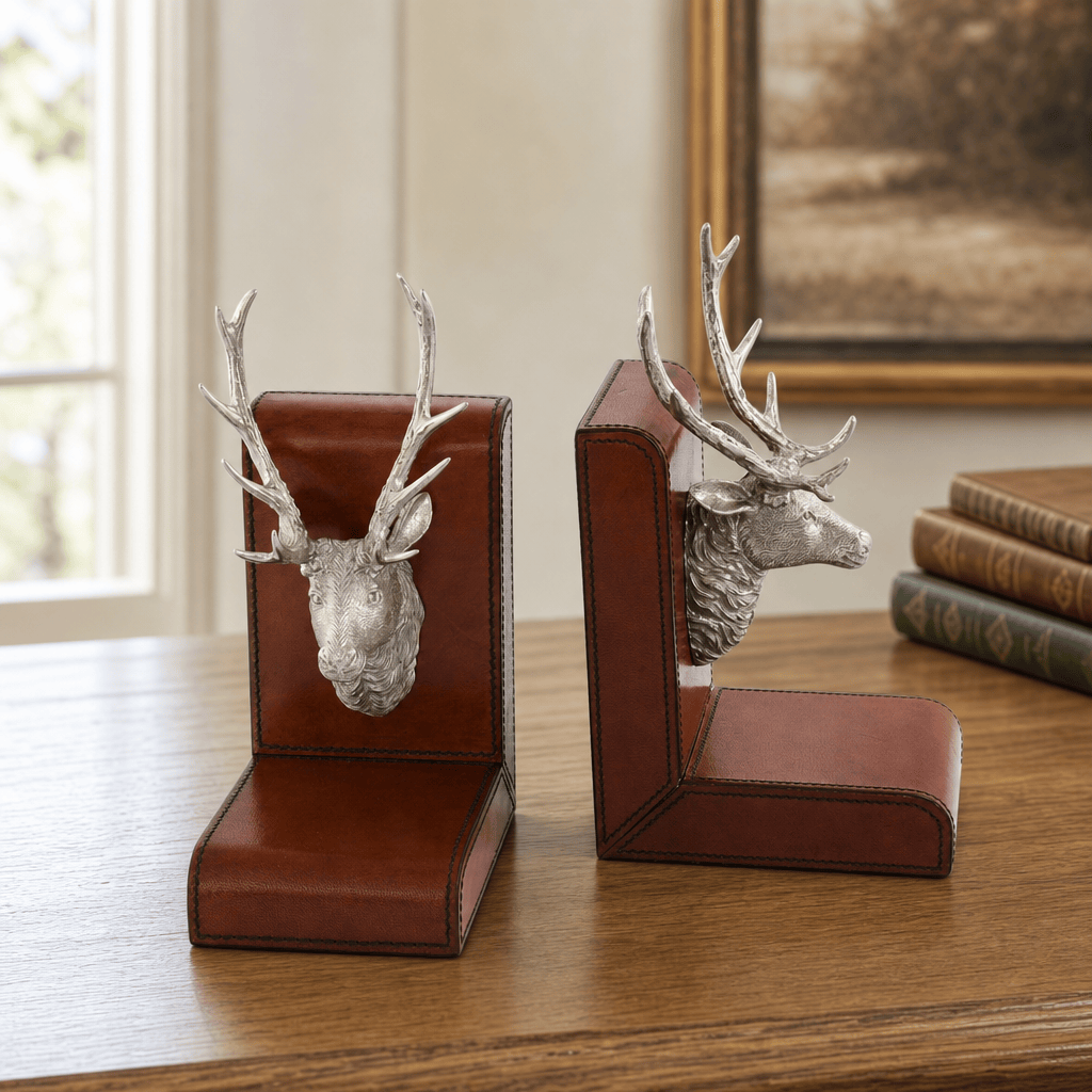Elk Bust Cognac Leather Bookends 8