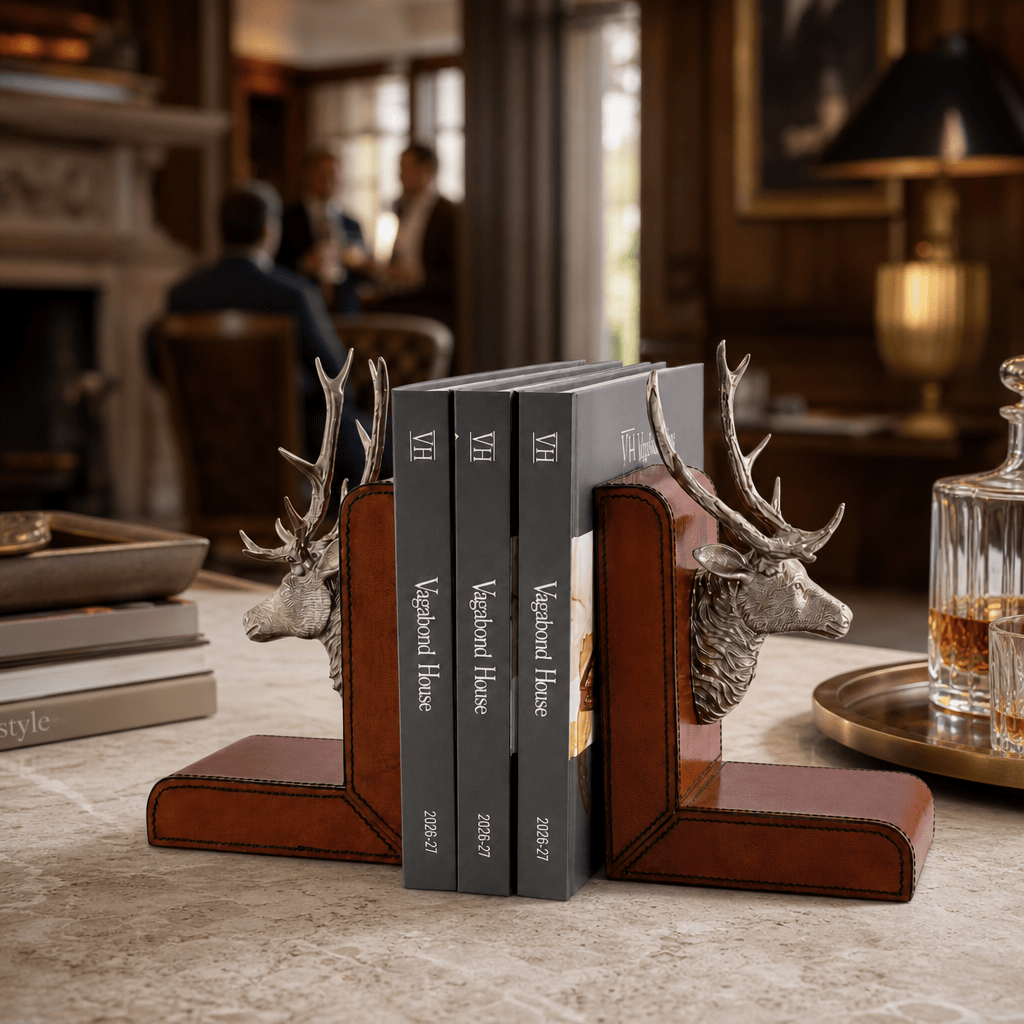 Elk Bust Cognac Leather Bookends 7