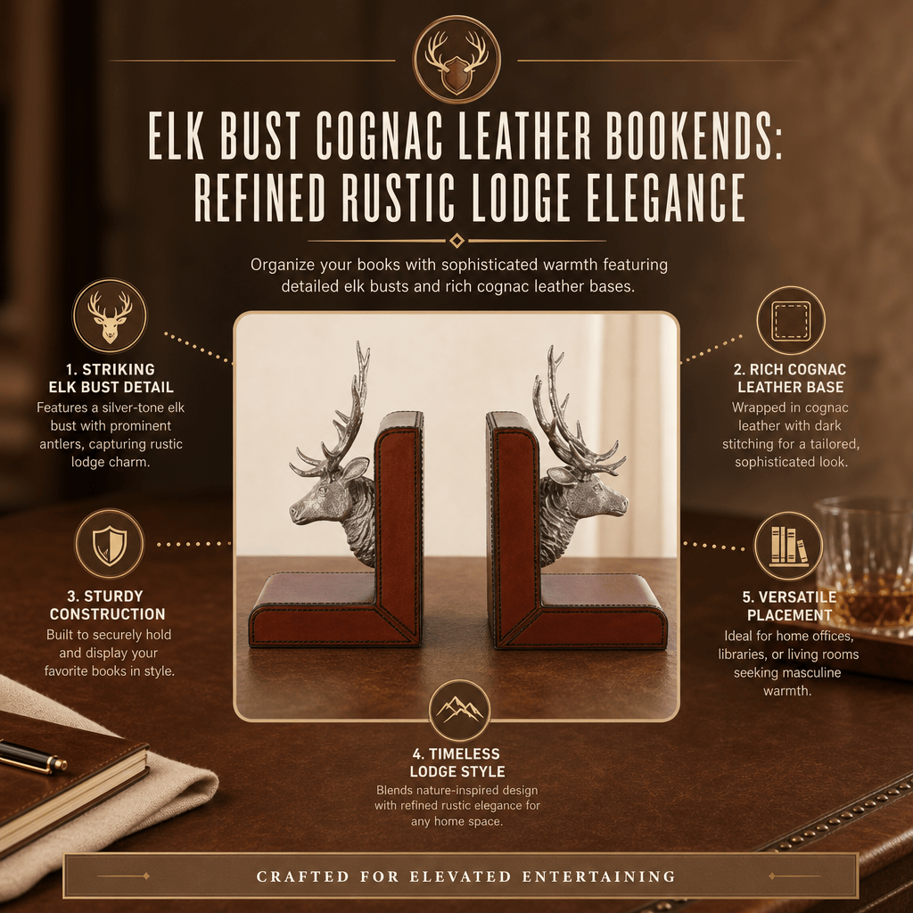 Elk Bust Cognac Leather Bookends 9