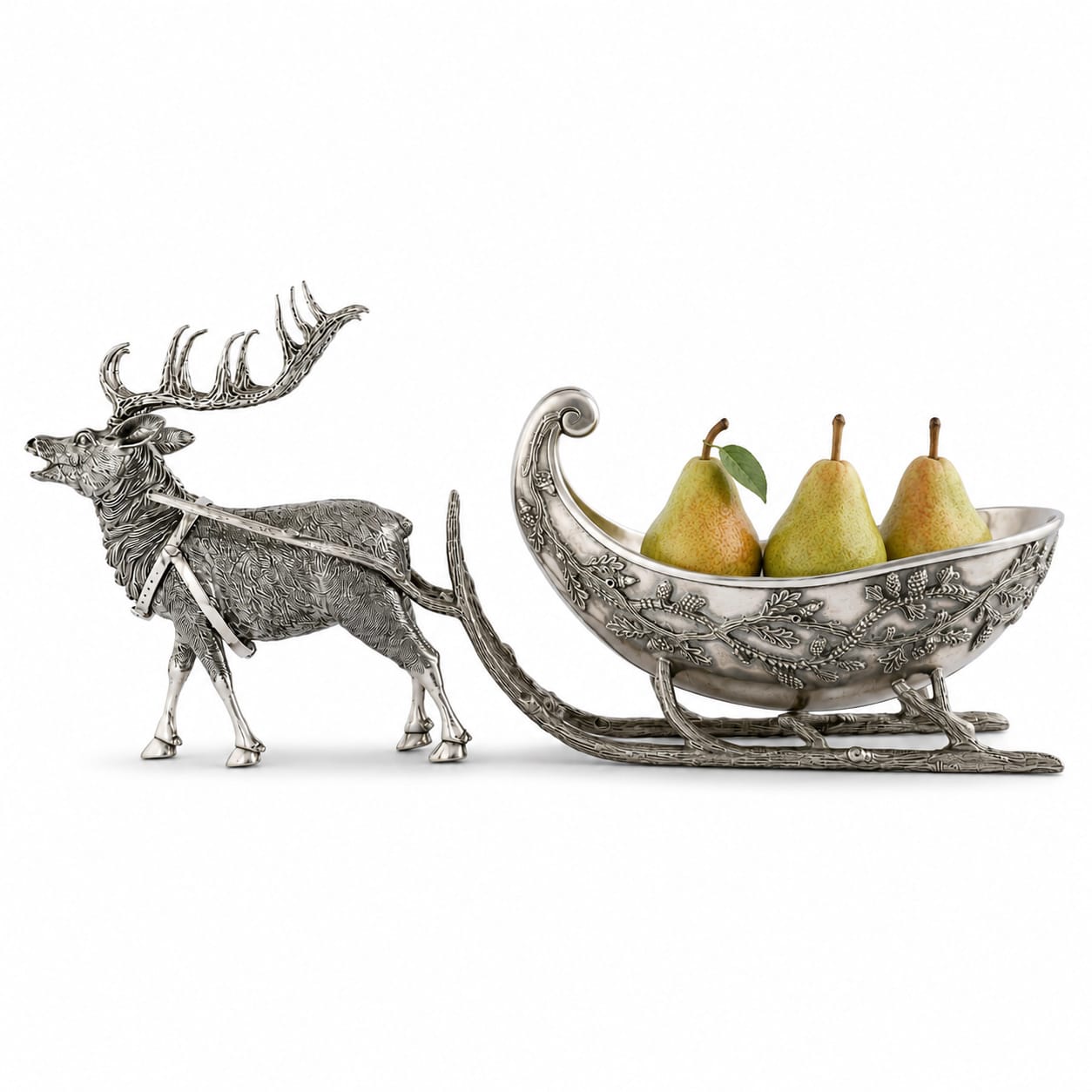 Pewter Reindeer Sleigh Centerpiece - Large
