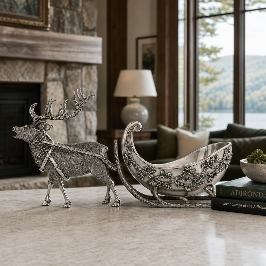 Pewter Reindeer Sleigh Centerpiece - Large 4