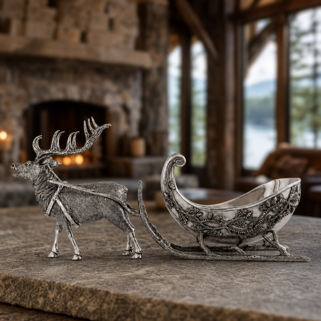 Pewter Reindeer Sleigh Centerpiece - Large 2