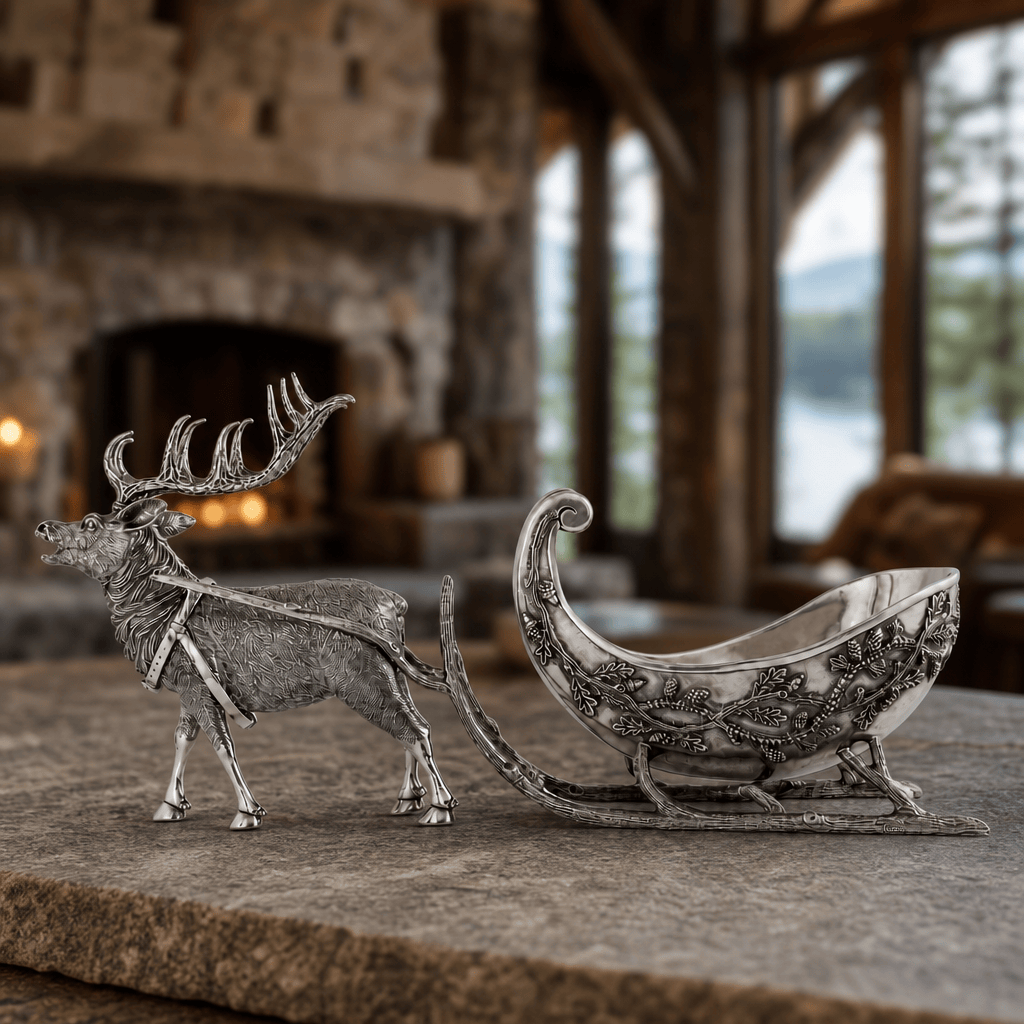 Pewter Reindeer Sleigh Centerpiece - Large 2