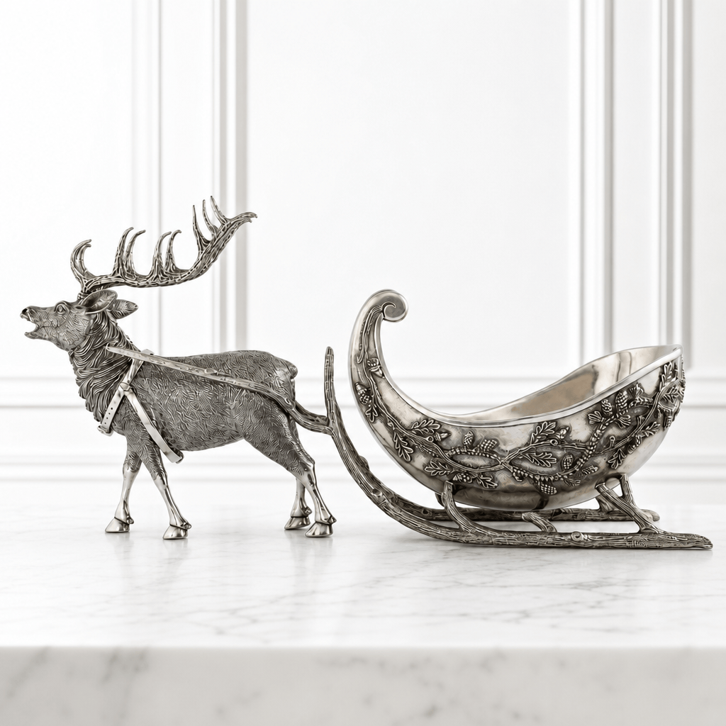 Pewter Reindeer Sleigh Centerpiece - Large 1