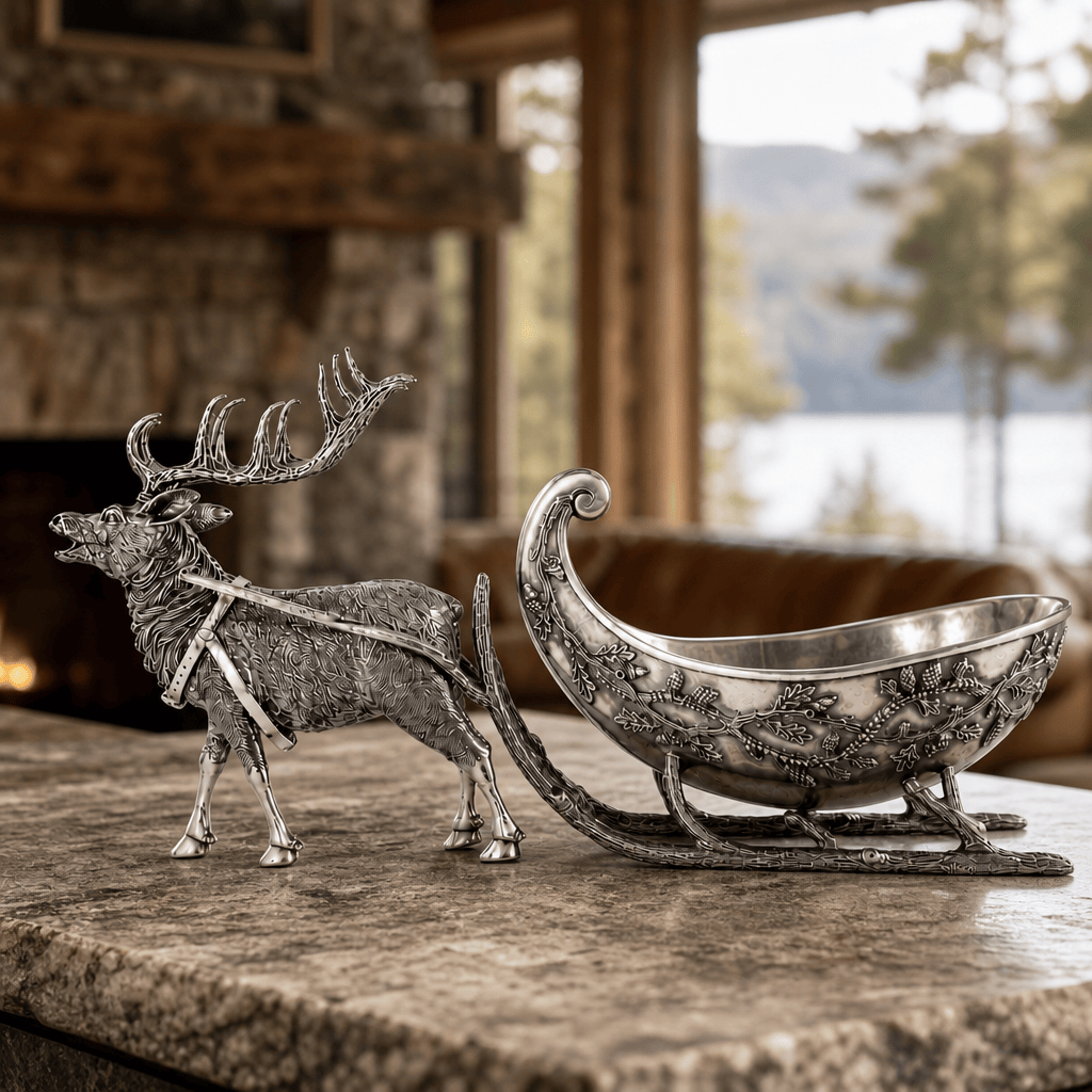 Pewter Reindeer Sleigh Centerpiece - Large 3