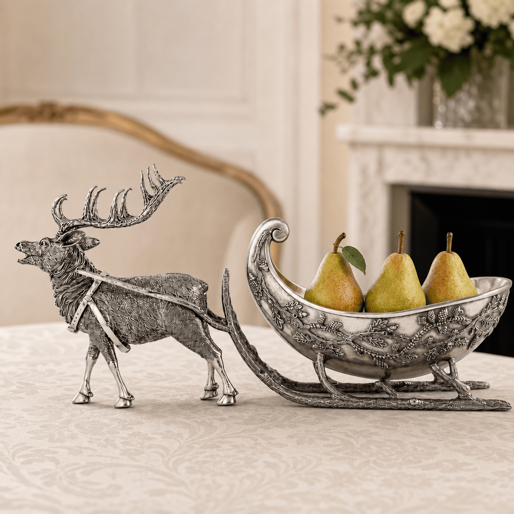 Pewter Reindeer Sleigh Centerpiece - Large 10