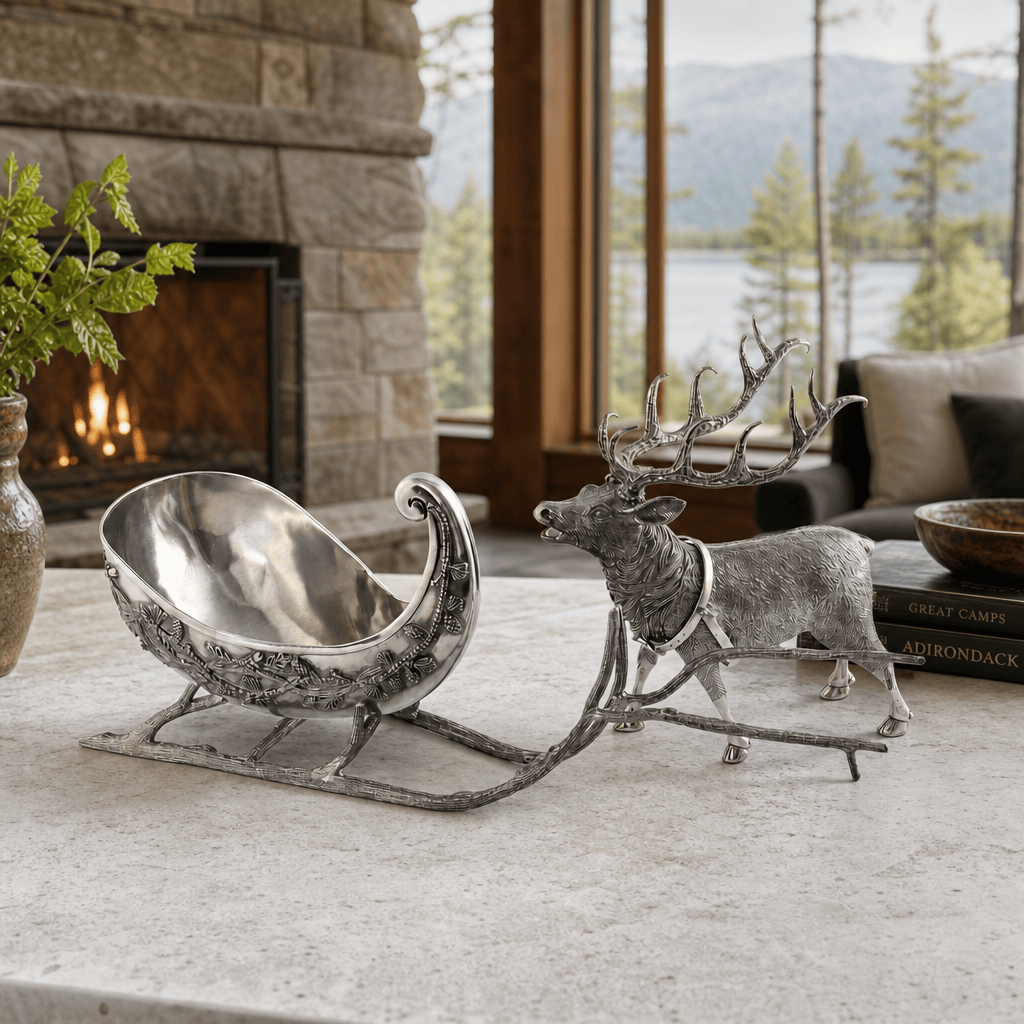 Pewter Reindeer Sleigh Centerpiece - Large 7