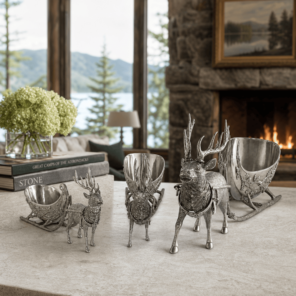 Pewter Reindeer Sleigh Centerpiece - Large 9