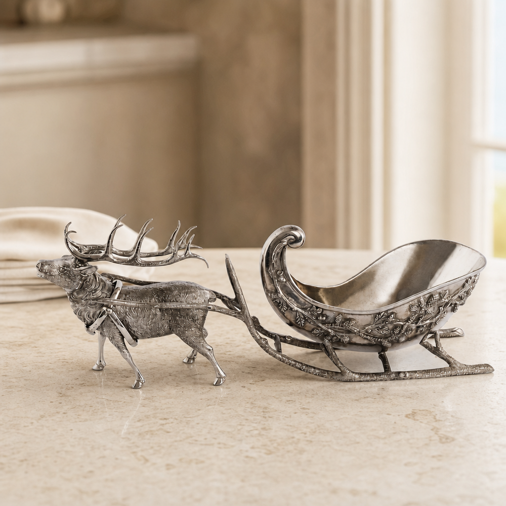 Pewter Reindeer Sleigh Centerpiece 5