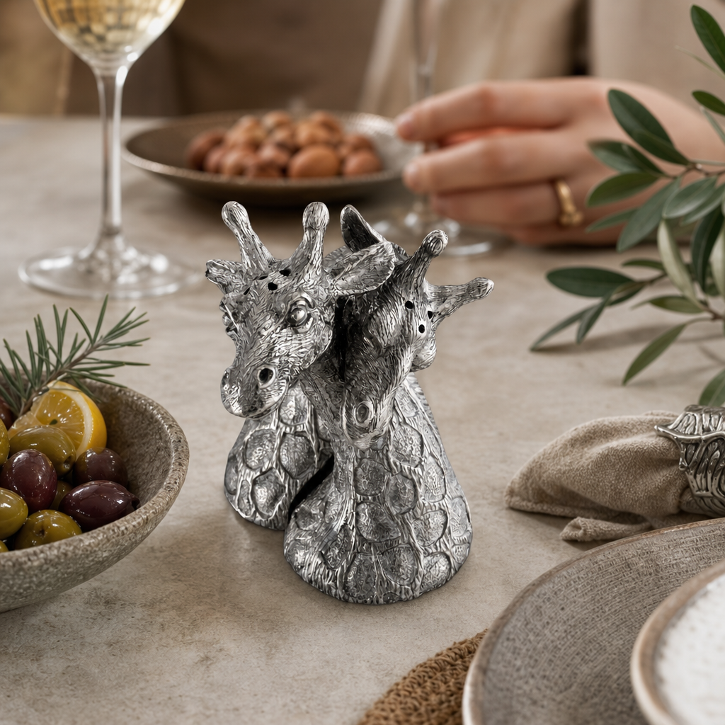 Pewter Giraffes Salt & Pepper Set 8