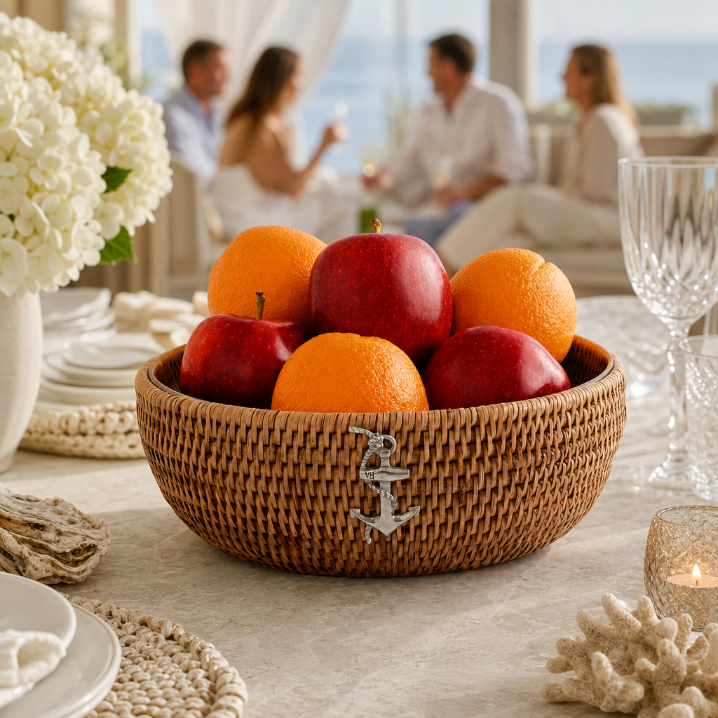 Anchor Hand Woven Wicker Natural Rattan Serving Bowl 8