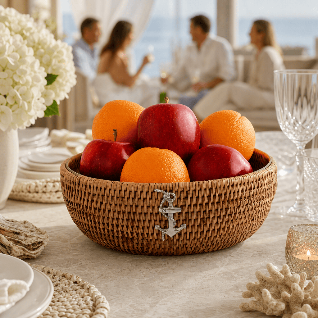 Anchor Hand Woven Wicker Natural Rattan Serving Bowl 8