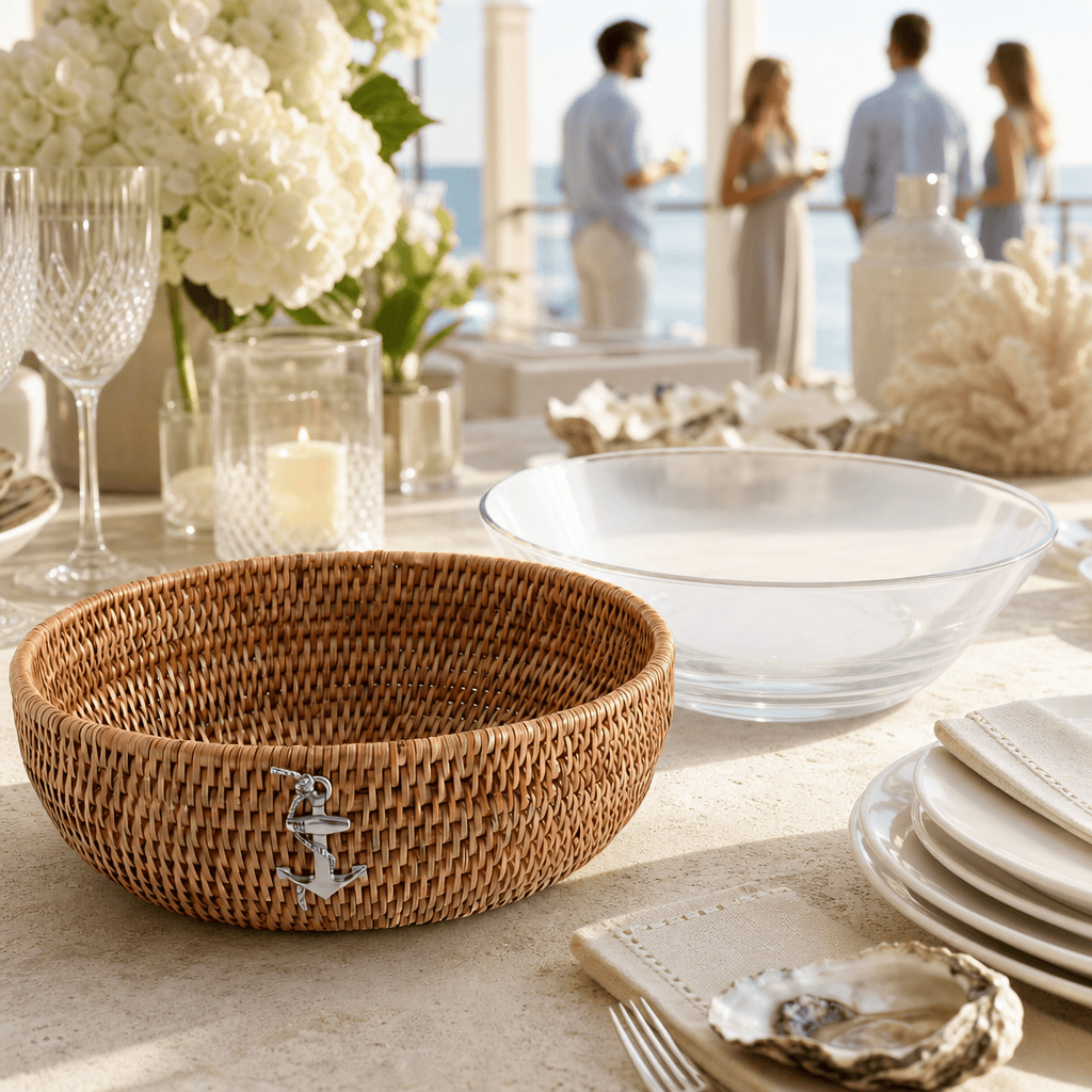 Anchor Hand Woven Wicker Natural Rattan Serving Bowl 9