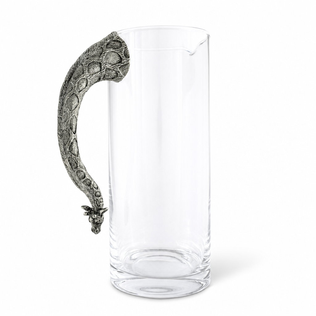 Glass Pitcher Pewter Giraffe Handle 1