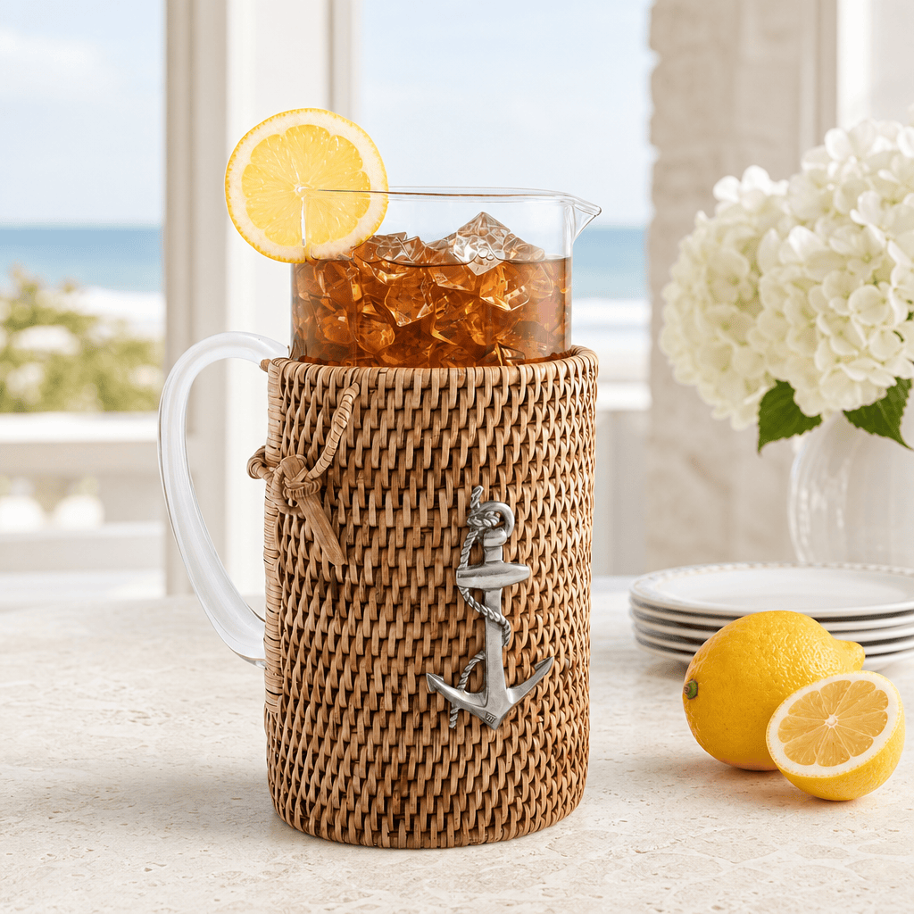 Anchor Glass Pitcher Hand Woven Wicker Natural Rattan Cover 2