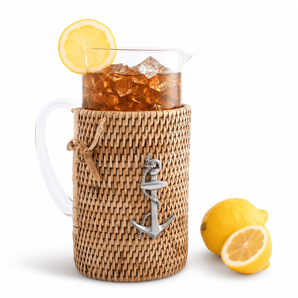 Anchor Glass Pitcher Hand Woven Wicker Natural Rattan Cover 1