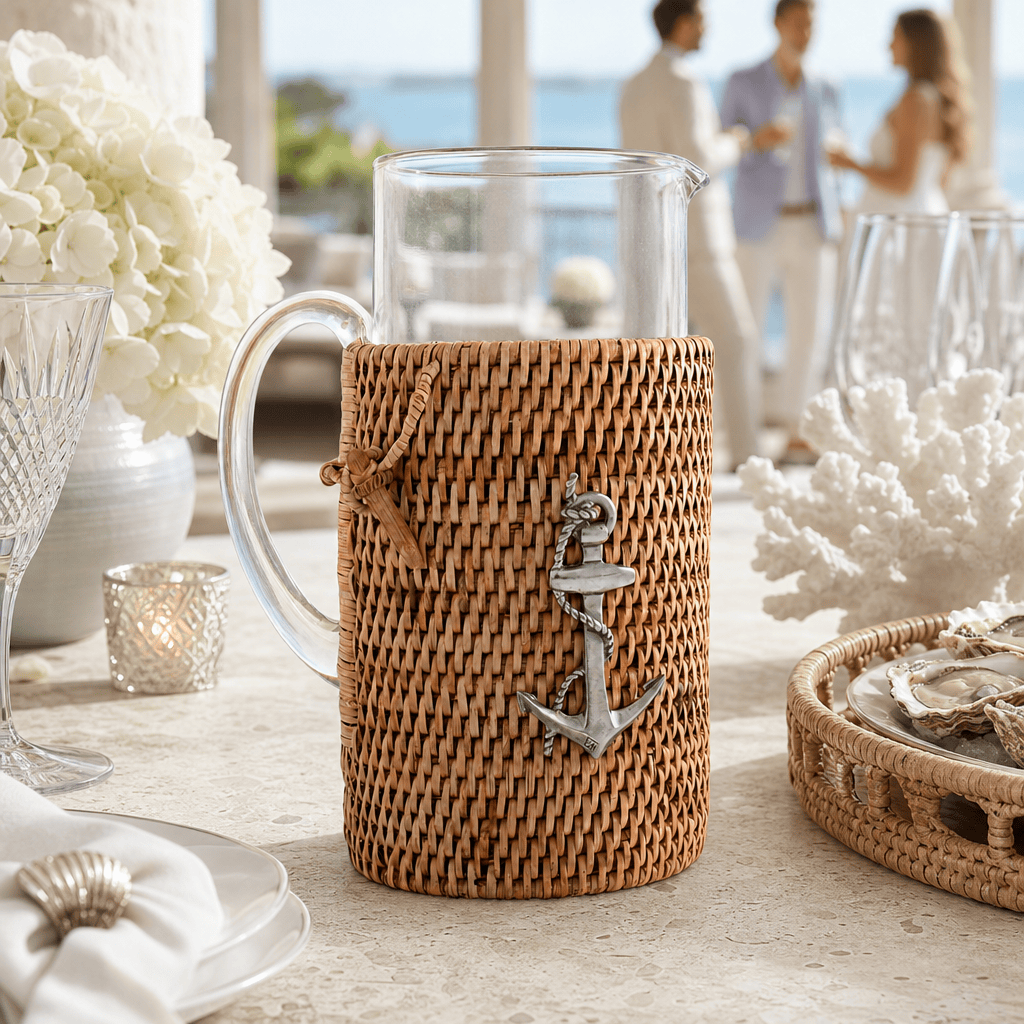 Anchor Glass Pitcher Hand Woven Wicker Natural Rattan Cover 9