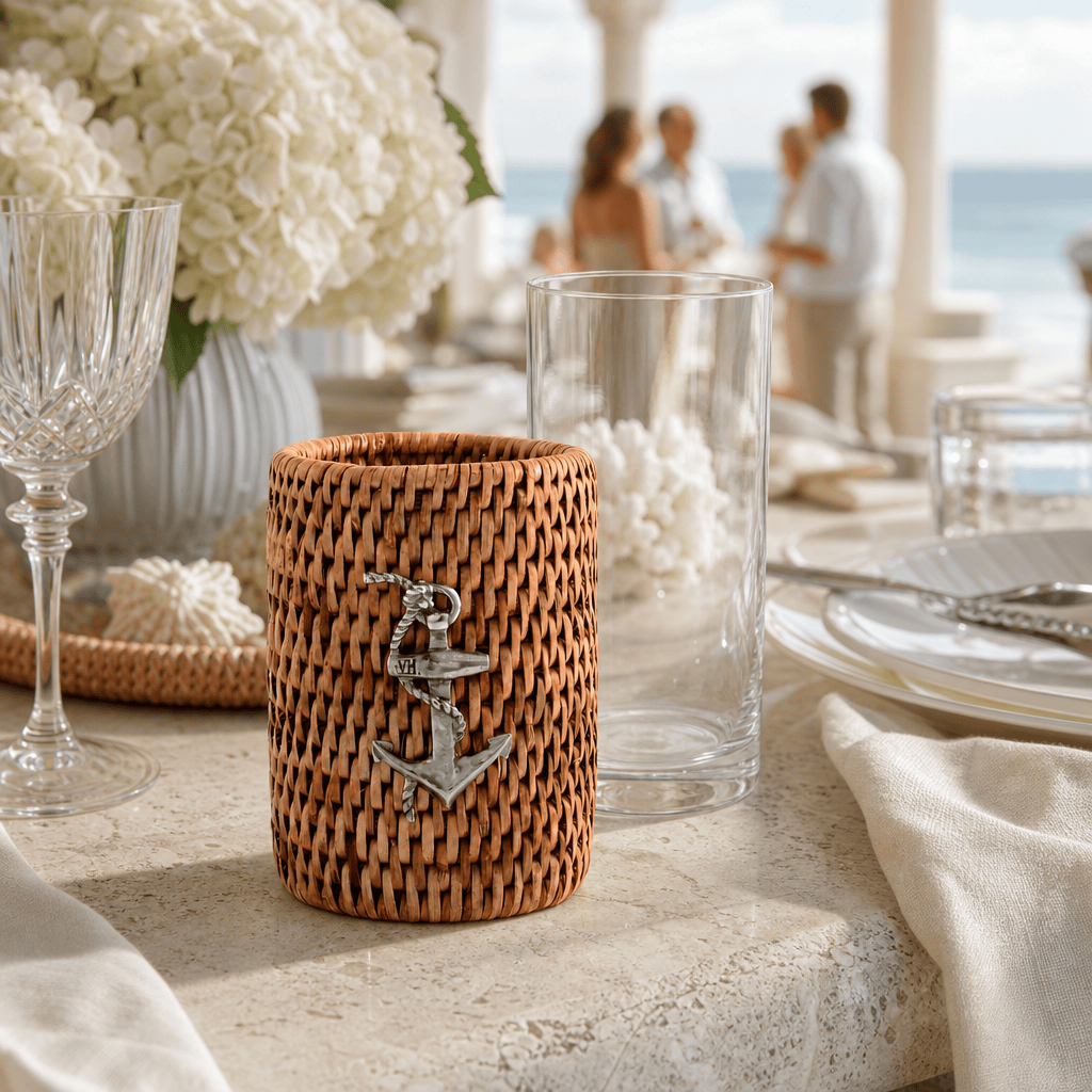 Anchor Drinking Glass Covered with Hand Woven Wicker Rattan - Set of 4 9