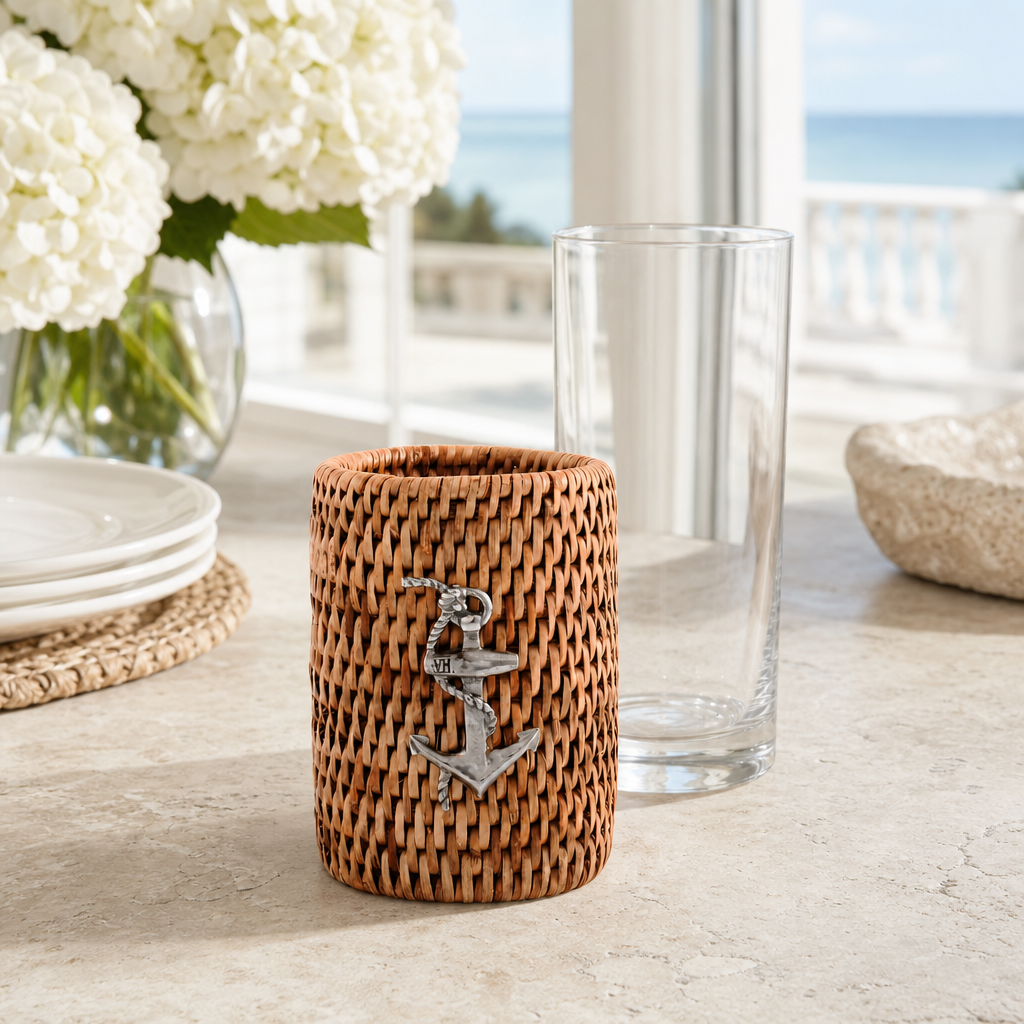 Anchor Drinking Glass Covered with Hand Woven Wicker Rattan - Set of 4 5