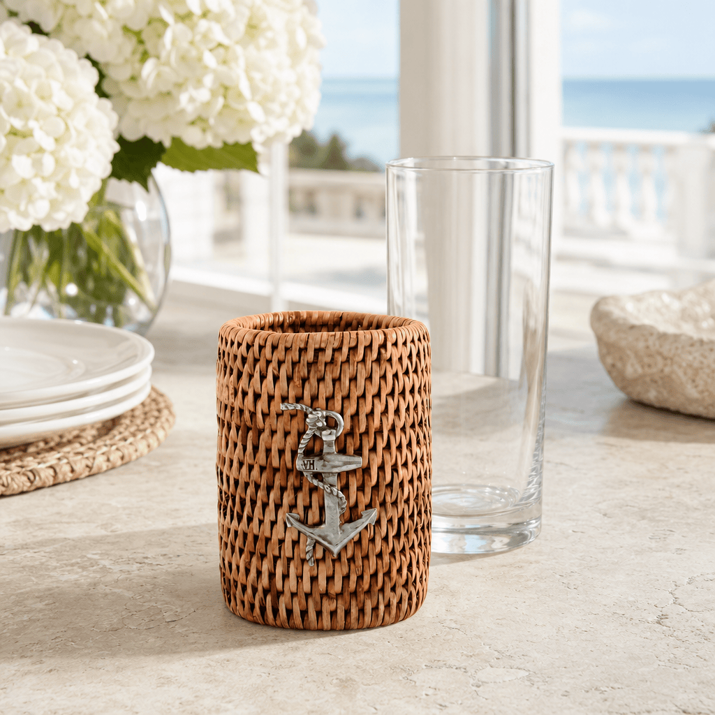 Anchor Drinking Glass Covered with Hand Woven Wicker Rattan - Set of 4 5