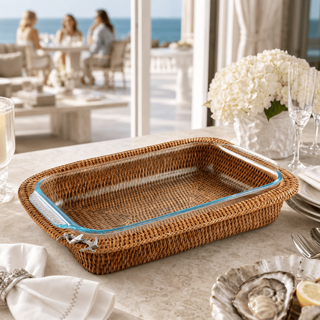 Anchor Hand Woven Wicker Rattan 3qt Rectangular Casserole Holder 6