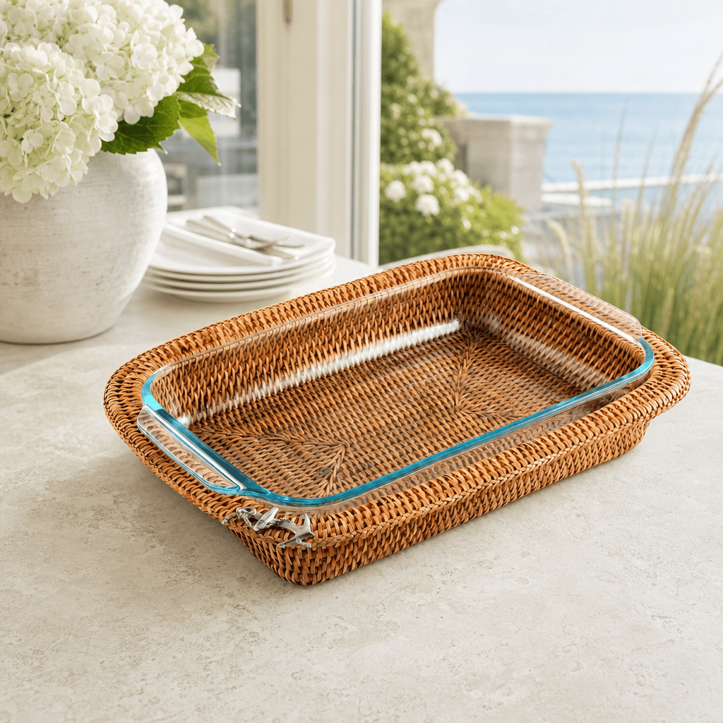 Anchor Hand Woven Wicker Rattan 3qt Rectangular Casserole Holder 2