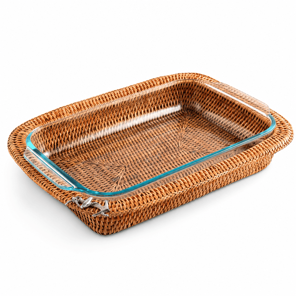 Anchor Hand Woven Wicker Rattan 3qt Rectangular Casserole Holder 1
