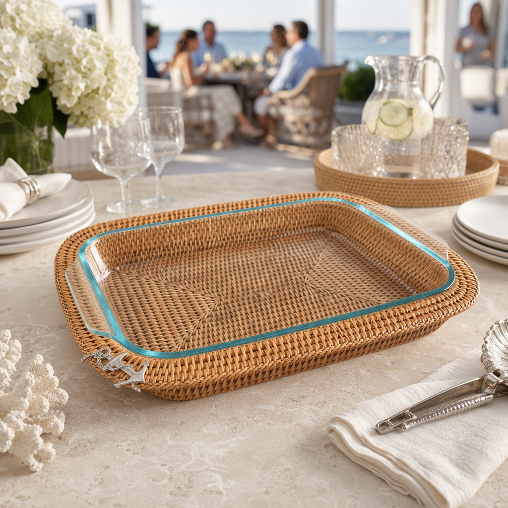Anchor Hand Woven Wicker Rattan 3qt Rectangular Casserole Holder 7