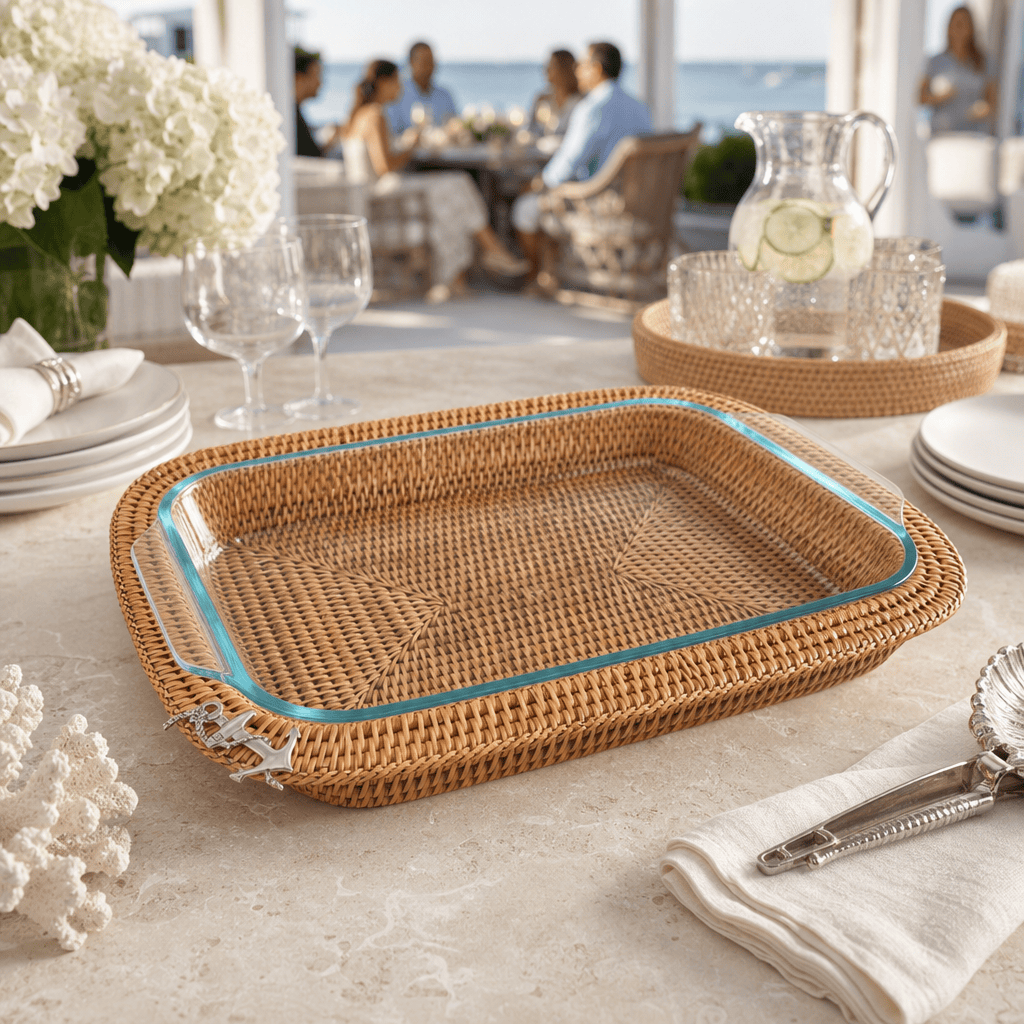 Anchor Hand Woven Wicker Rattan 3qt Rectangular Casserole Holder 7