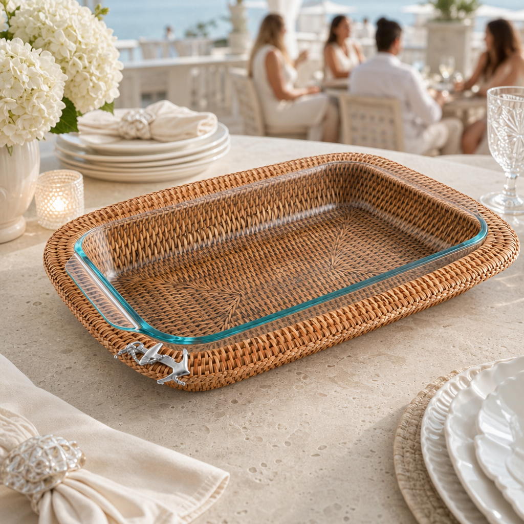 Anchor Hand Woven Wicker Rattan 3qt Rectangular Casserole Holder 8