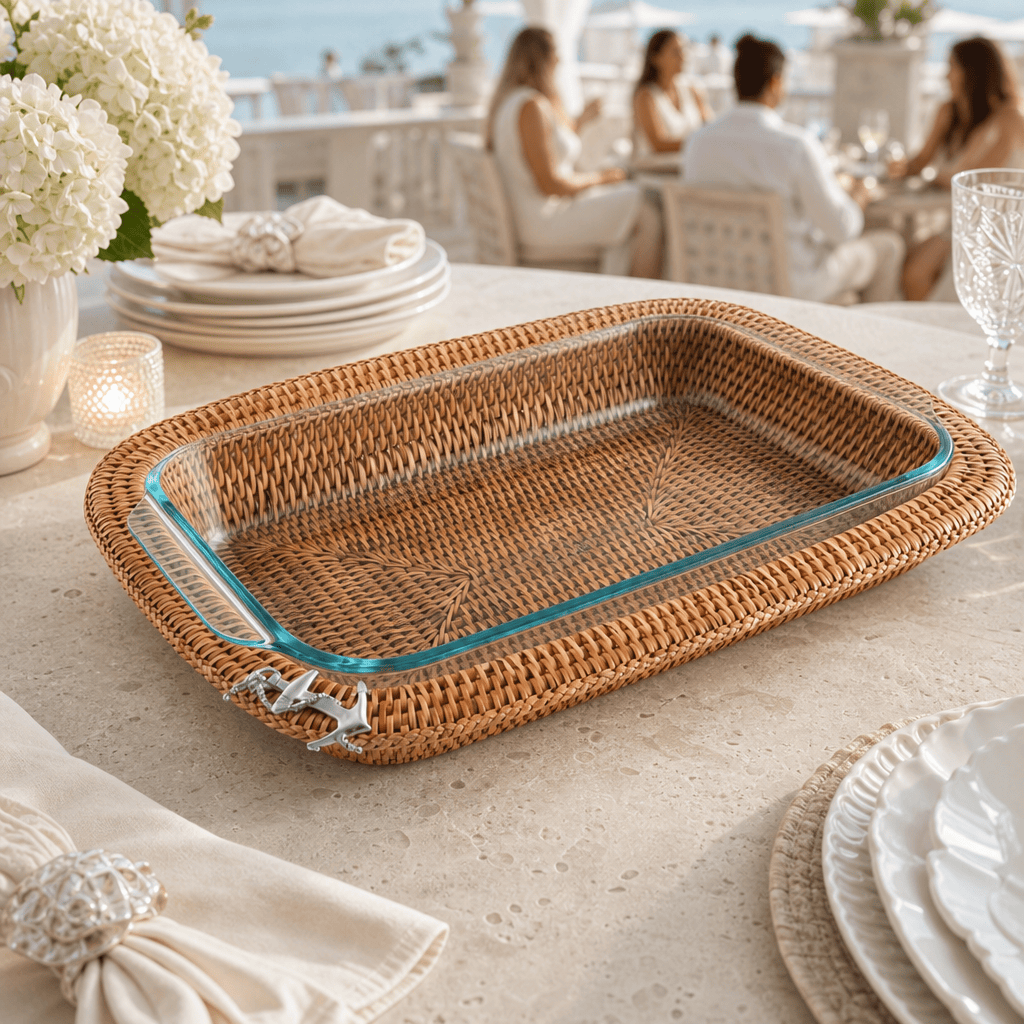 Anchor Hand Woven Wicker Rattan 3qt Rectangular Casserole Holder 8