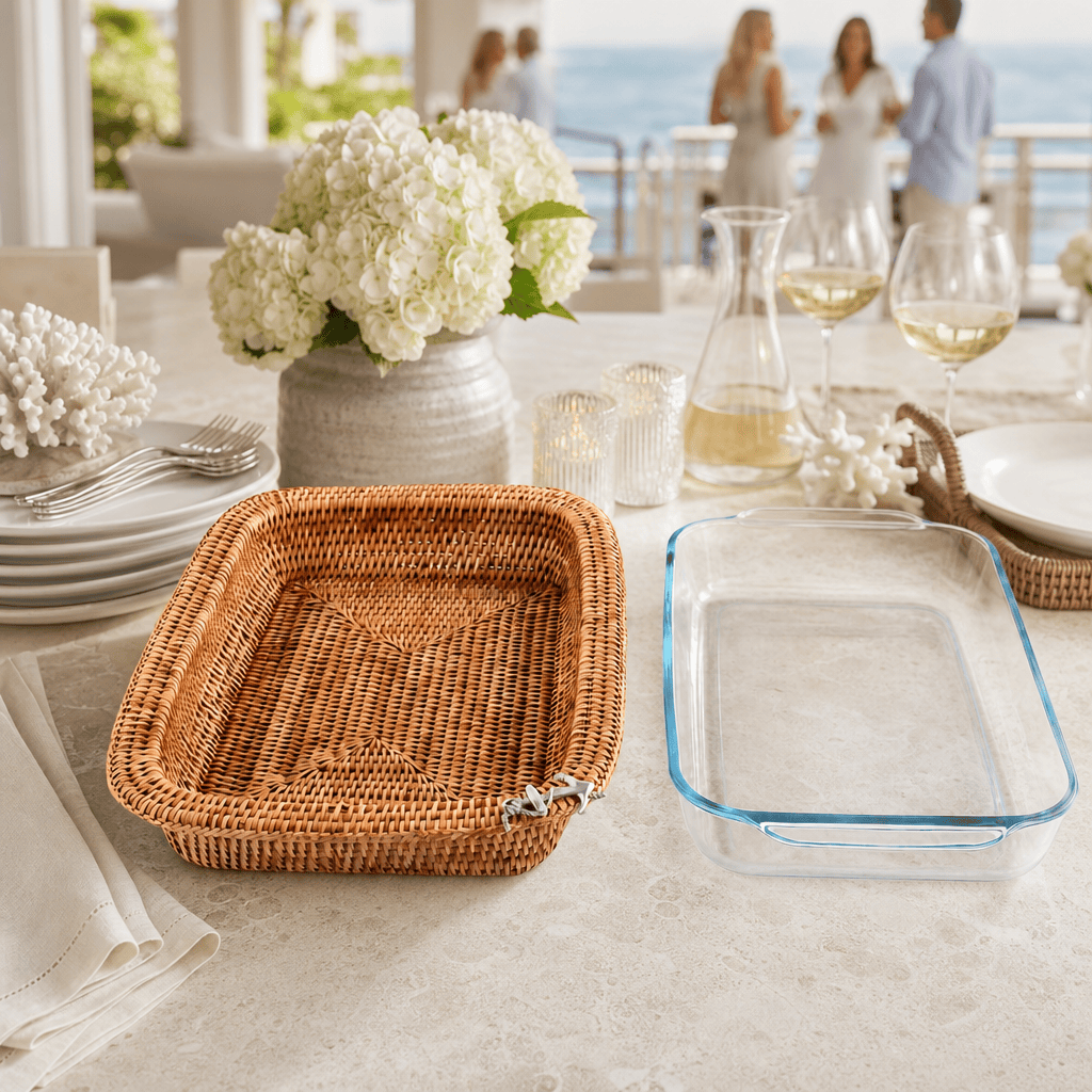Anchor Hand Woven Wicker Rattan 3qt Rectangular Casserole Holder 9