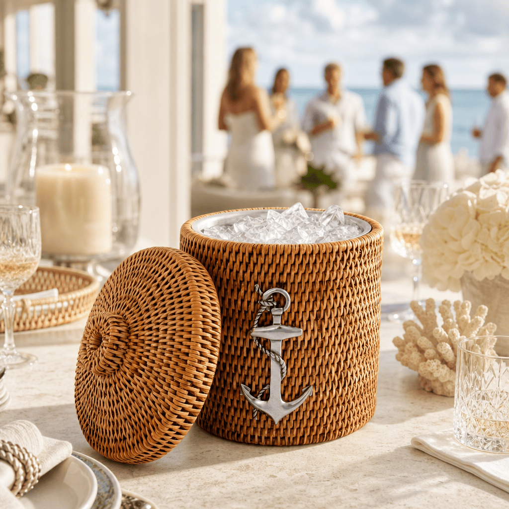 Anchor Hand Woven Wicker Rattan Lidded Ice Bucket 6