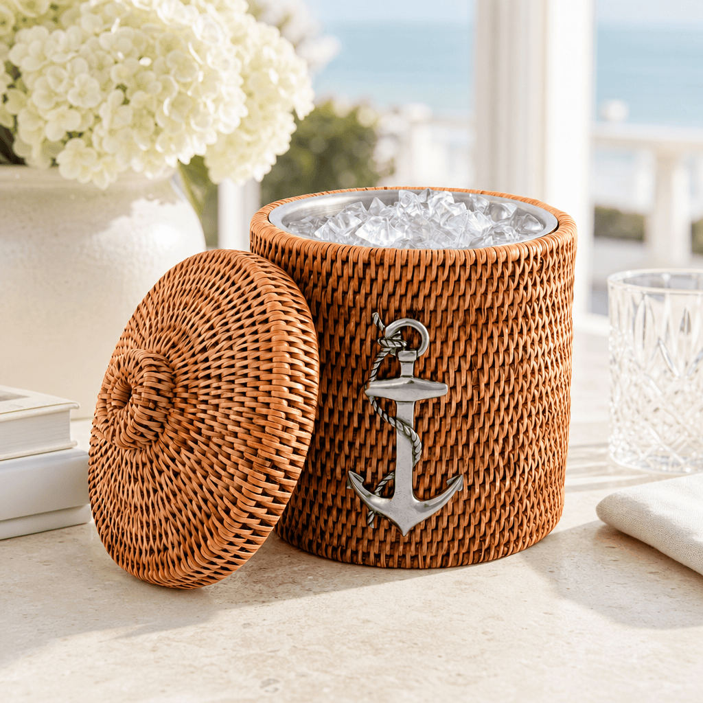 Anchor Hand Woven Wicker Rattan Lidded Ice Bucket 2