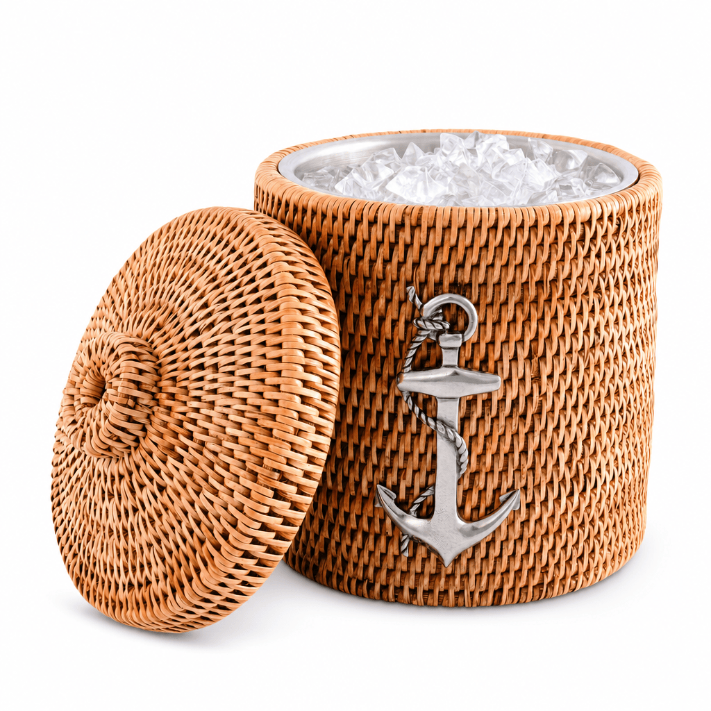 Anchor Hand Woven Wicker Rattan Lidded Ice Bucket 1