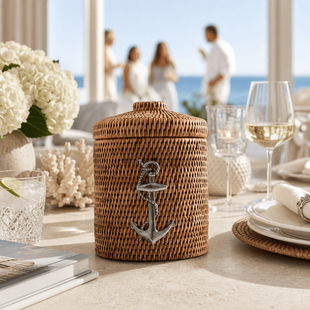 Anchor Hand Woven Wicker Rattan Lidded Ice Bucket 7