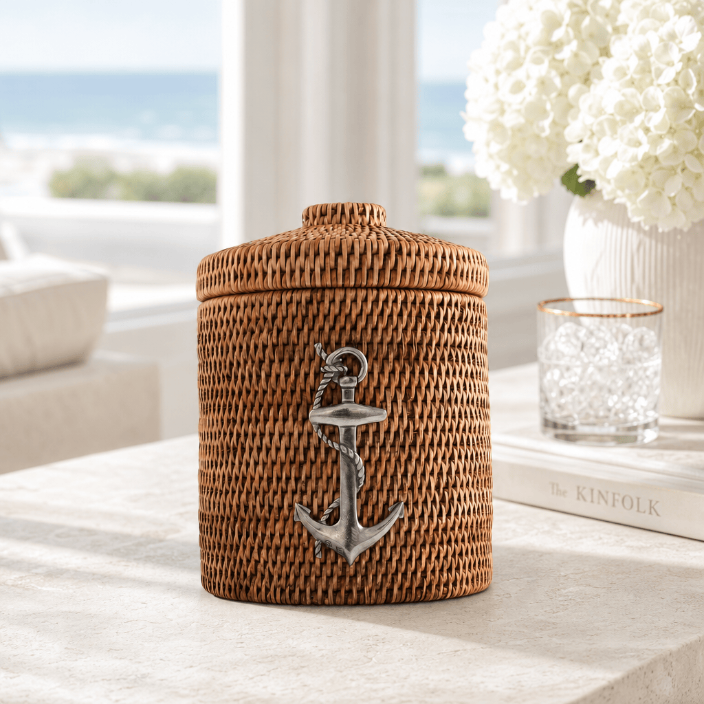 Anchor Hand Woven Wicker Rattan Lidded Ice Bucket 3