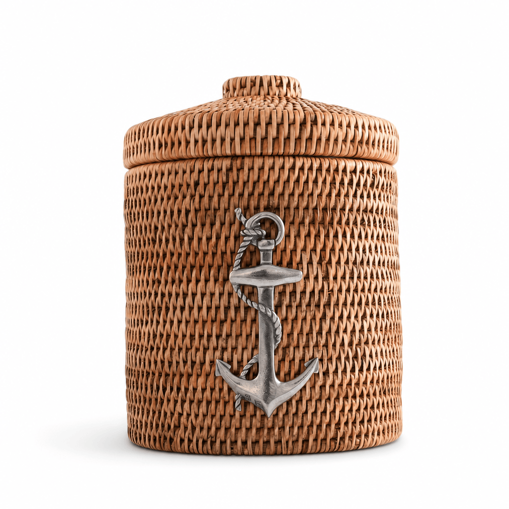 Anchor Hand Woven Wicker Rattan Lidded Ice Bucket 10
