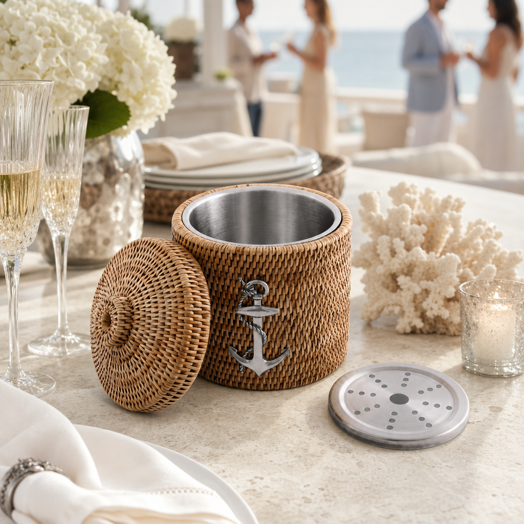 Anchor Hand Woven Wicker Rattan Lidded Ice Bucket 8