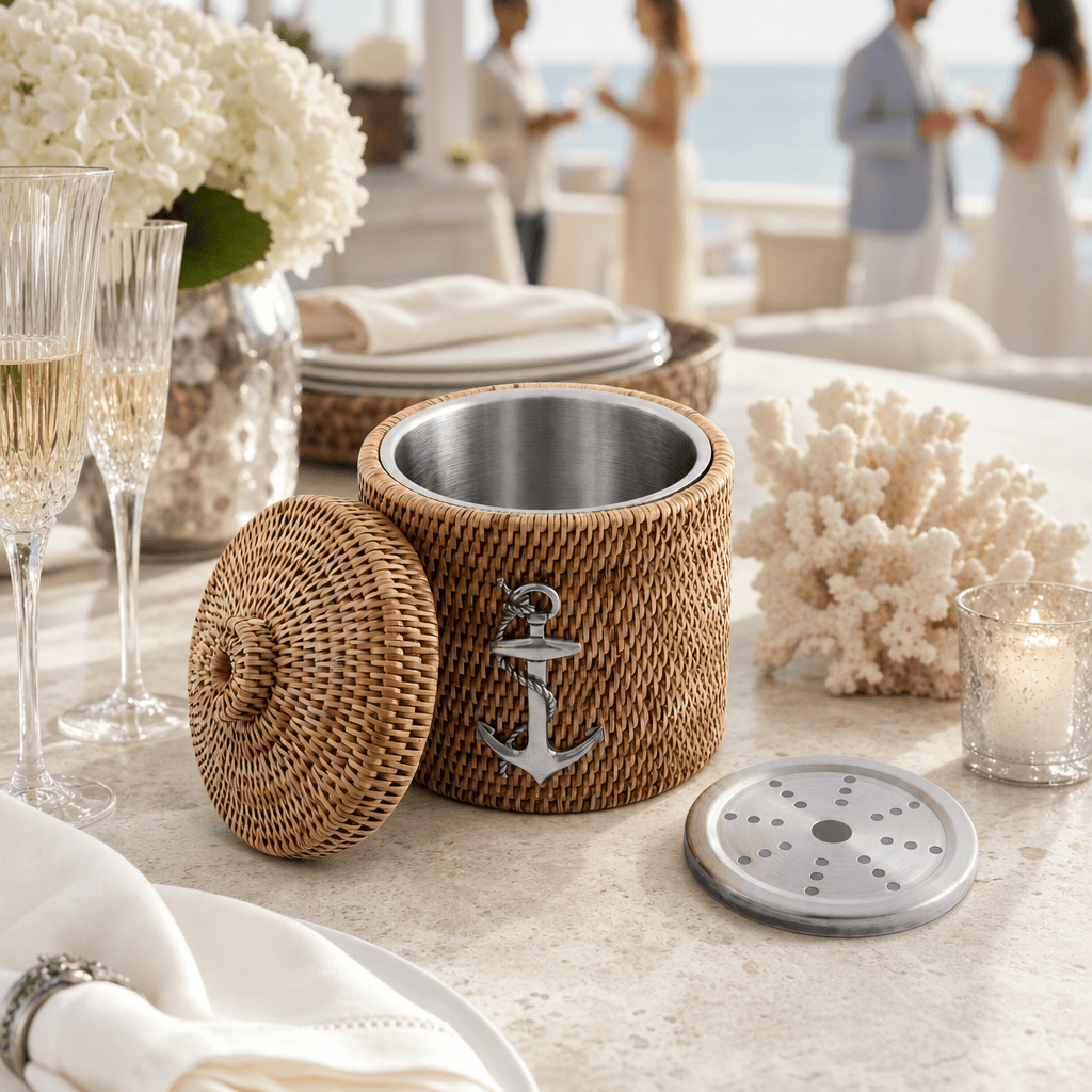 Anchor Hand Woven Wicker Rattan Lidded Ice Bucket 8