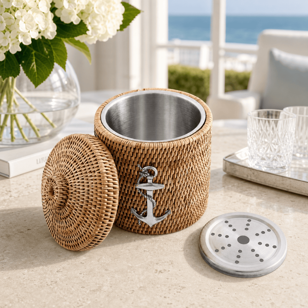 Anchor Hand Woven Wicker Rattan Lidded Ice Bucket 4