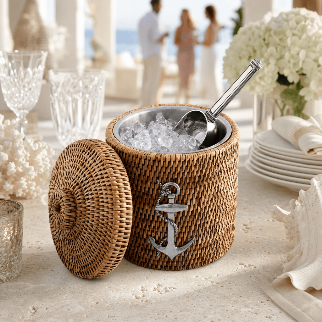 Anchor Hand Woven Wicker Rattan Lidded Ice Bucket 9