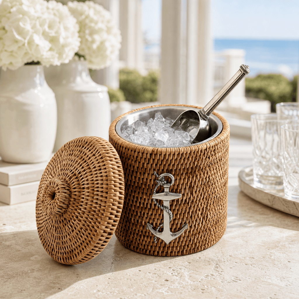 Anchor Hand Woven Wicker Rattan Lidded Ice Bucket 5
