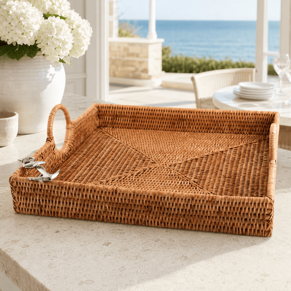 Anchor Hand Woven Wicker Rattan Large Square Tray 2