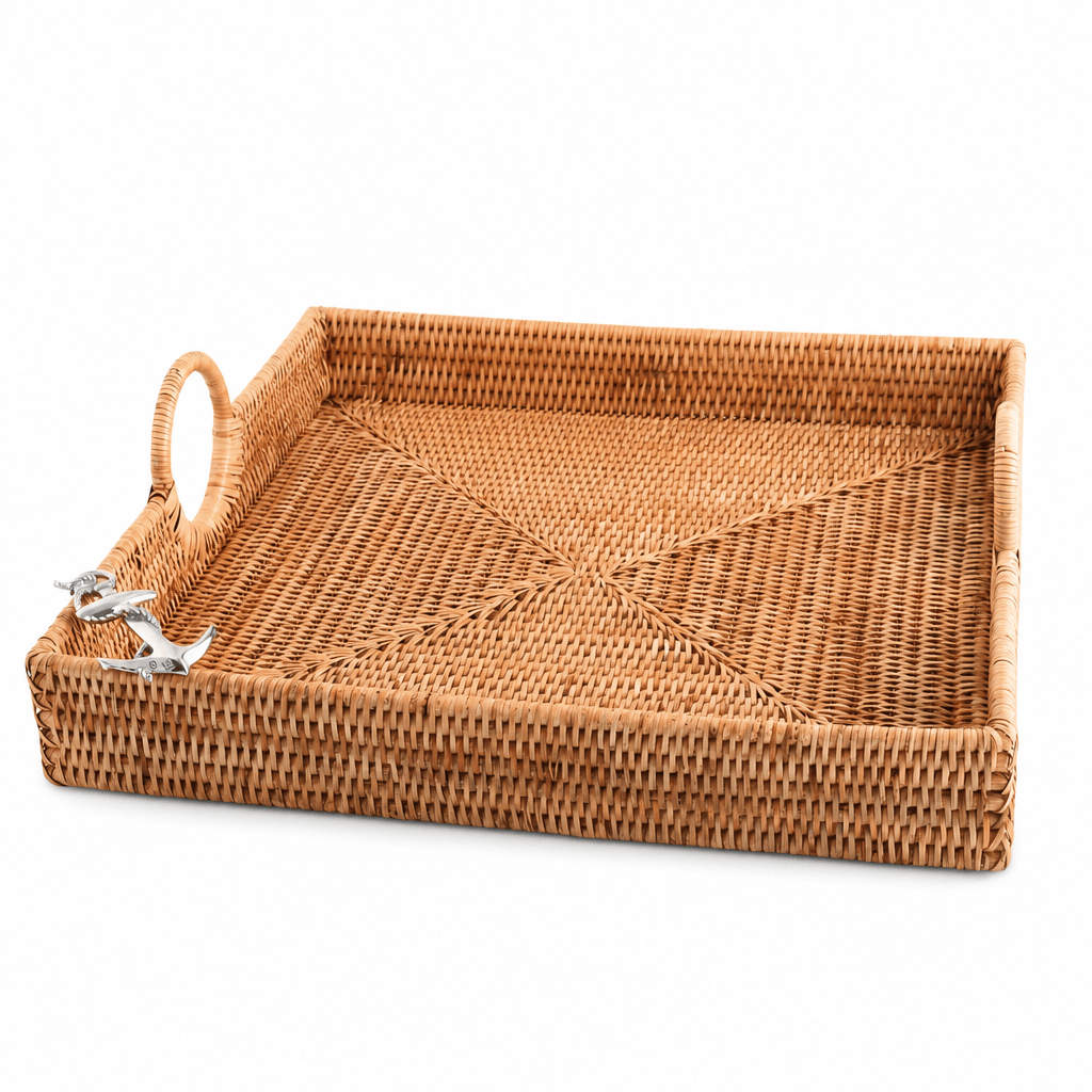 Anchor Hand Woven Wicker Rattan Large Square Tray 1