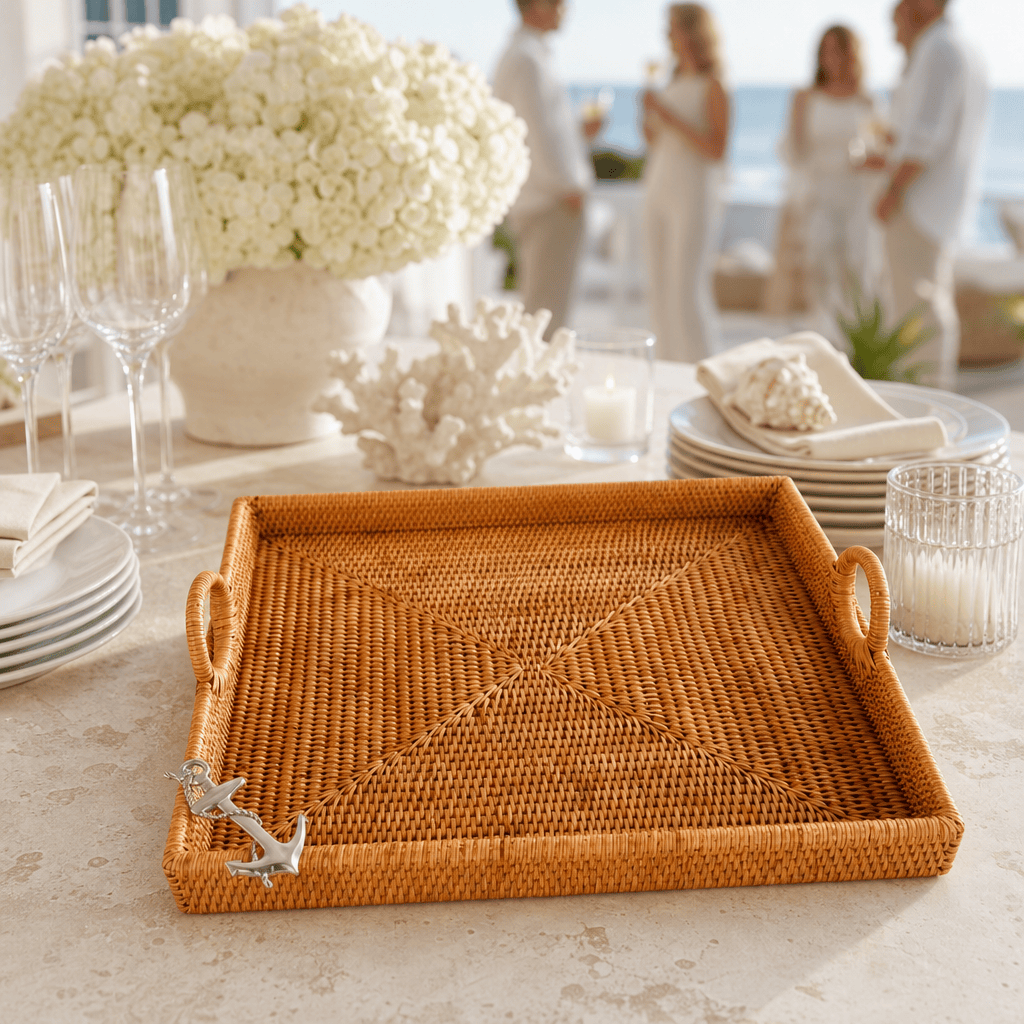 Anchor Hand Woven Wicker Rattan Large Square Tray 7