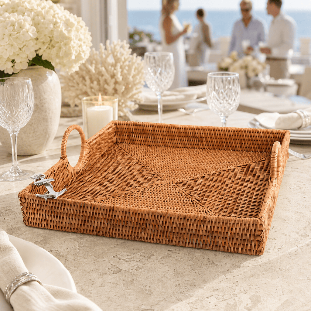 Anchor Hand Woven Wicker Rattan Large Square Tray 8