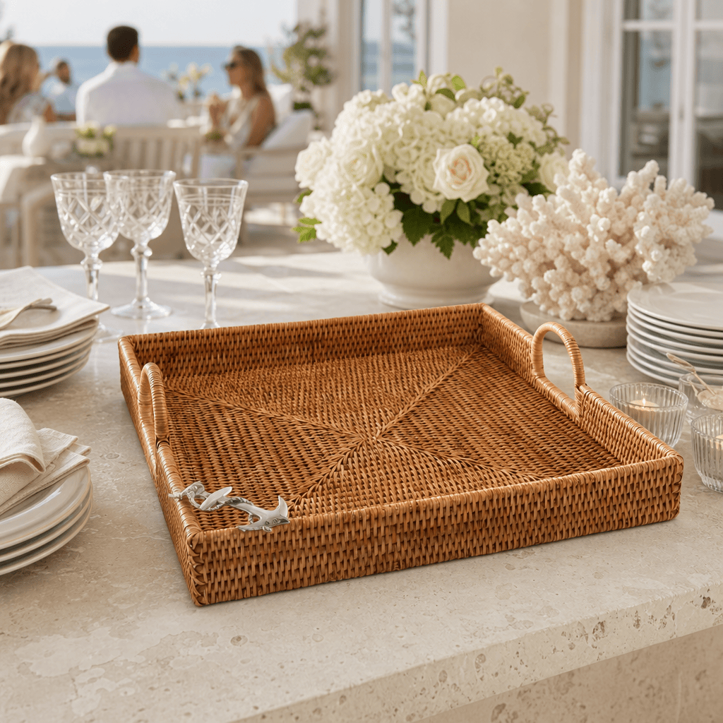 Anchor Hand Woven Wicker Rattan Large Square Tray 9