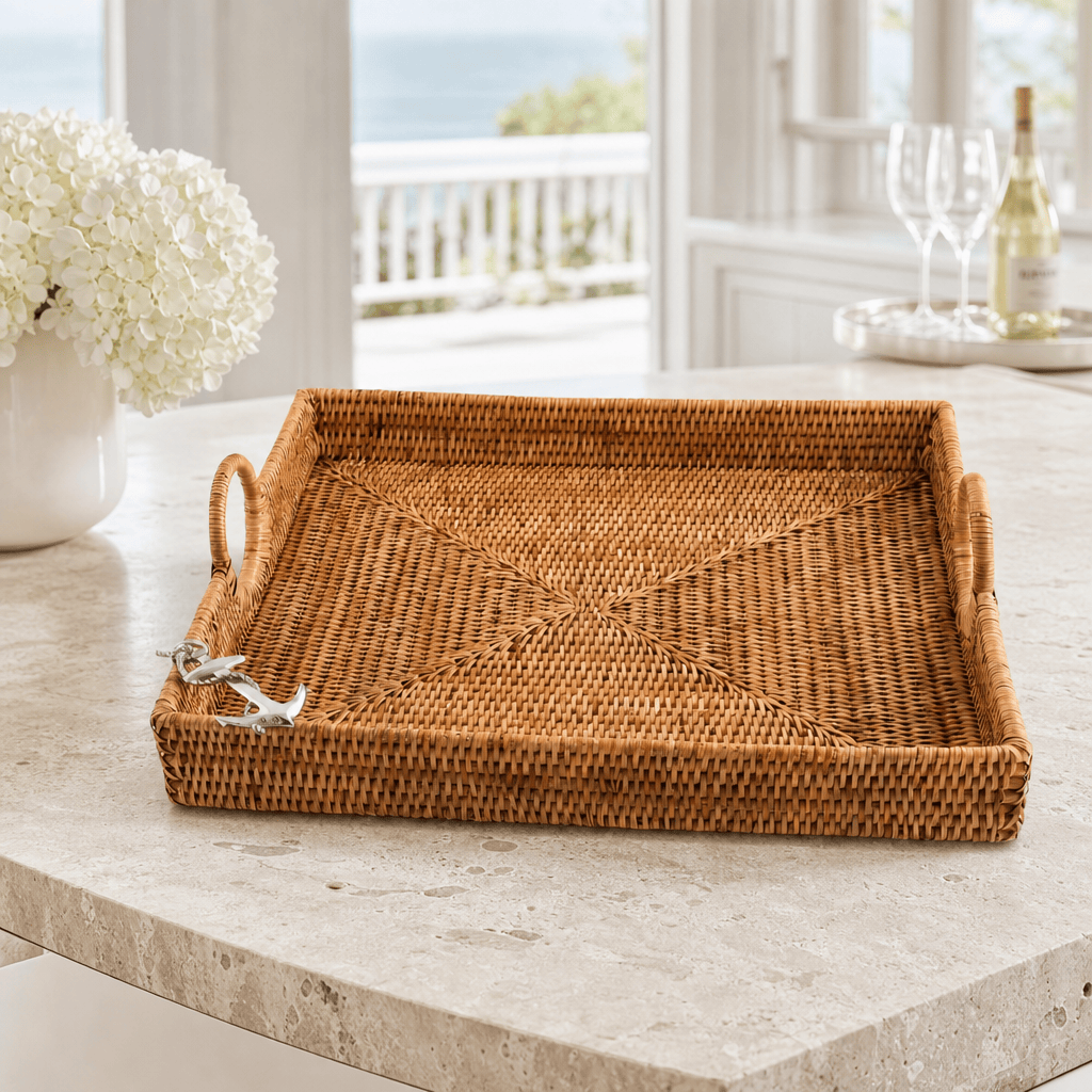 Anchor Hand Woven Wicker Rattan Large Square Tray 5