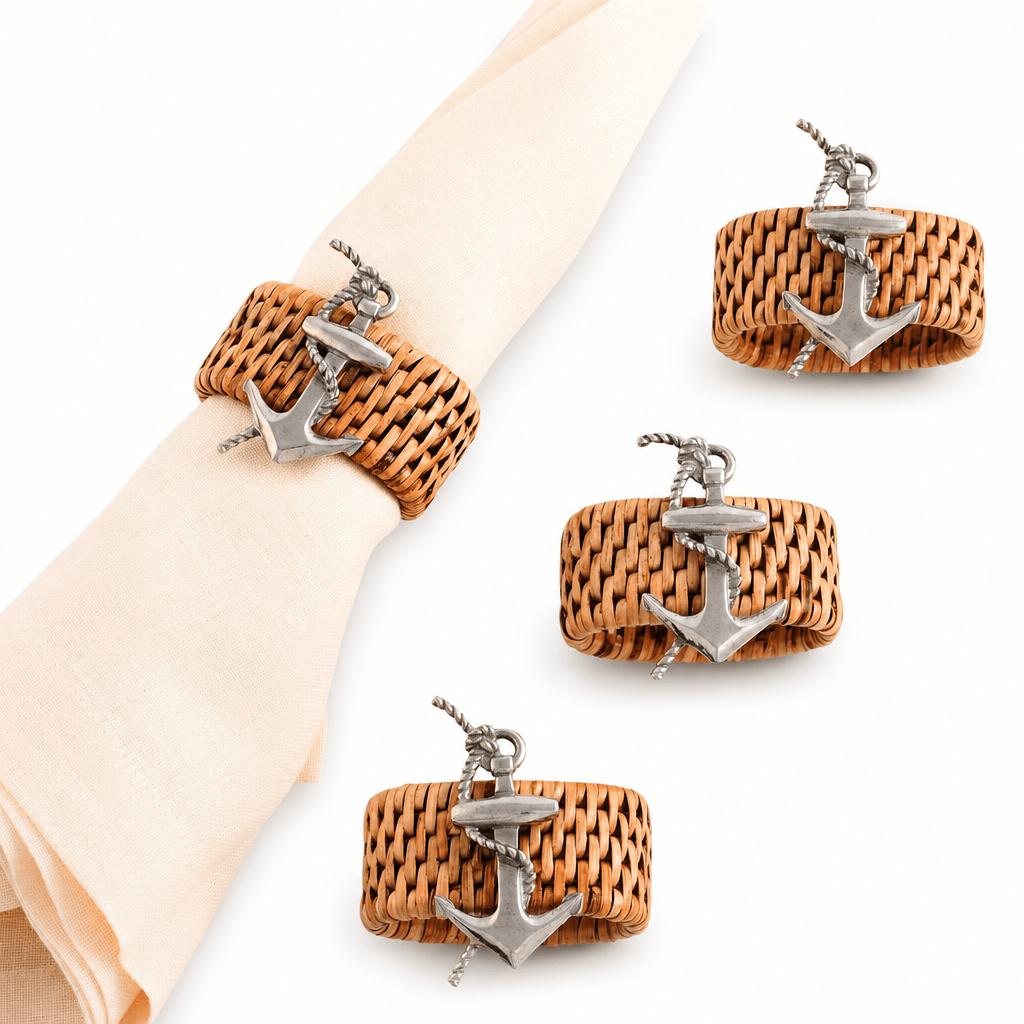 Anchor Hand Woven Wicker Rattan Napkin Ring - Set of 4 1